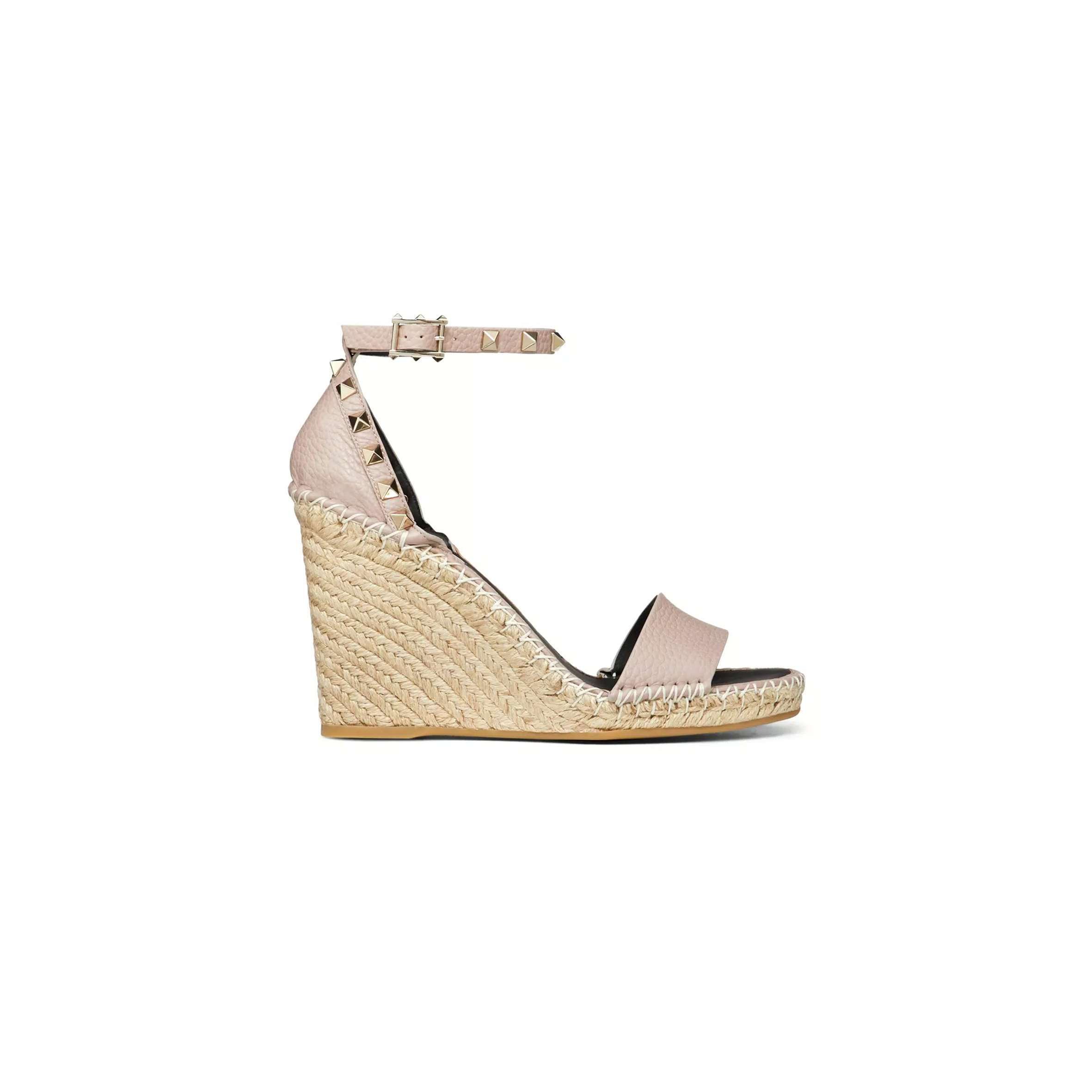 VALENTINO DOUBLE ROCKSTUD GRAINY CALFSKIN WEDGE SANDAL 105MM 5W2S0090VTO_P98 VALENTINO DOUBLE ROCKSTUD GRAINY CALFSKIN WEDGE SANDAL 105MM 5W2S0090VTO_P98